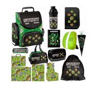 PASO - Set di 15 zaini per la scuola per ragazzi e ragazze, zaino per la scuola per bambini con astuccio - Borsa per scarpe borraccia e contenitore per il pranzo - Motivo Start Game - 1-3 classe