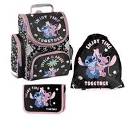 PASO - Set di 3 zaini per la scuola per ragazzi e ragazze, zaino per la scuola per bambini con astuccio - sacchetto per scarpe - motivo Stitch - 1-3 classe, multicolore, L