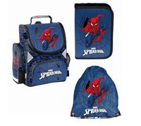 PASO - Set di 3 zaini per la scuola per ragazzi - Zaino scuola per bambini con astuccio - Borsa per scarpe - Motivo Spiderman - 1-3 gradi, multicolore, L, Cartella per la scuola