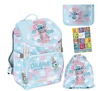 PASO Set di 4 zaini per la scuola per bambini e bambine, con astuccio, astuccio per scarpe e quaderno per i compiti, motivo Stitch, 1-3 elementi