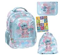 PASO Set di 4 zaini per la scuola per bambini e bambine, con astuccio, astuccio per scarpe e quaderno per i compiti, motivo Stitch, 1-3 elementi