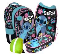 PASO Set di 4 zaini per la scuola per ragazzi e ragazze, con astuccio, borsa per scarpe e parapioggia, motivo Stitch