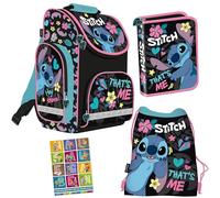 PASO - Set di 4 zaini per la scuola per ragazzi e ragazze, zaino per la scuola per bambini con astuccio - Borsa per scarpe e quaderno per i compiti - Motivo Stitch - 1-3 classe