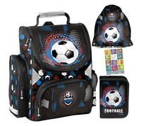PASO - Set di 4 zaini per la scuola per ragazzi e ragazze, zaino per la scuola per bambini con astuccio - borsa per scarpe e quaderno per i compiti - palla 1-3 classe