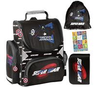 PASO - Set di 4 zaini per la scuola per ragazzi e ragazze, zaino per la scuola per bambini con astuccio - Borsa per scarpe e quaderno per i compiti - Avengers 1-3 classe