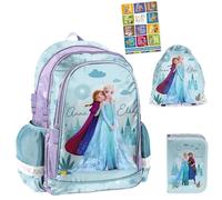 PASO - Set di 4 zaini per la scuola per ragazzi e ragazze, zaino per la scuola per bambini con astuccio - sacchetto per scarpe - motivo Frozen - 1-3 classe