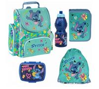 PASO - Set di 5 zaini per la scuola per ragazzi e ragazze - Zaino scuola per bambini con astuccio - Borsa per scarpe contenitore per il pranzo e borraccia - Motivo Stitch - 1 - 3 classe, multicolore
