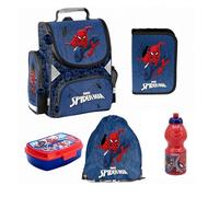 PASO - Set di 5 zaini per la scuola per ragazzi - Zaino per la scuola per bambini con astuccio - Borsa per scarpe Contenitore per il pranzo e borraccia - Motivo Spiderman - 1-3 gradi, multicolore, L