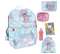 PASO Set di 6 zaini per la scuola per ragazzi e ragazze, con astuccio, borsa per scarpe, borraccia e portapranzo, motivo Stitch, 1-3 elementi