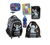PASO - Set di 6 zaini per la scuola per ragazzi e ragazze - Set di zaini per la scuola con ruote per bambini con astuccio - Borsa per scarpe - Contenitore per il pranzo - Borraccia - Lilo e Stitch