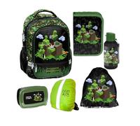 PASO - Set di 6 zaini per la scuola per ragazzi e ragazze, zaino per la scuola per bambini con astuccio - Borsa per scarpe borraccia e contenitore per il pranzo - Game Motiv- 1-3 classe, multicolore