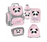 PASO - Set di 6 zaini per la scuola per ragazzi e ragazze, zaino per la scuola per bambini con astuccio, borsa per scarpe e borraccia, motivo panda 1-3 classi, multicolore, L