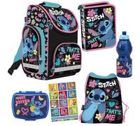PASO - Set di 6 zaini per la scuola per ragazzi e ragazze - Zaino scuola per bambini con astuccio - Borsa per scarpe borraccia e contenitore per il pranzo - Motivo Stitch - 1 - 3 classe