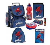PASO - Set di 7 zaini per la scuola per ragazzi e ragazze, zaino per la scuola per bambini con astuccio, borsa per il pranzo e borraccia - motivo Spiderman - 1-3 gradi, multicolore, L, Cartella per la