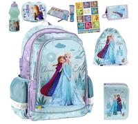 PASO - Set di 8 zaini per la scuola per bambini con astuccio, borsa per scarpe, bottiglia per bevande e porta pranzo, Frozen, grado 1-3