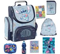 PASO Set di 8 zaini per la scuola per ragazzi e ragazze, con astuccio, borsa per scarpe, borraccia e portapranzo, motivo Stitch, 1-3 elementi