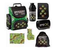 PASO - Set di 8 zaini per la scuola per ragazzi e ragazze, zaino per la scuola per bambini con astuccio, borsa per scarpe, bottiglia e contenitore per il pranzo, motivo Start Game - 1-3 classe