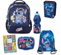 PASO - Zaino per la scuola per ragazzi e ragazze - Zaino per la scuola per bambini con astuccio - Borsa per scarpe - Contenitore per il pranzo - Borraccia e quaderno dei compiti - Lilo e Stitch Motivo