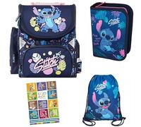 PASO - Zaino scuola per ragazzi e ragazze - Zaino scuola per bambini con astuccio - Borsa per scarpe e quaderno dei compiti - Motivo Lilo e Stitch - 1-3 gradi, Set da 4, 1-3 Klasse