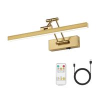 Pasoar Luce per quadri a batteria in ottone da 15,7 pollici lunga ricaricabile luci da parete dimmerabile LED luce da biblioteca con braccio oscillante e funzione timer Luce da parete senza fili per