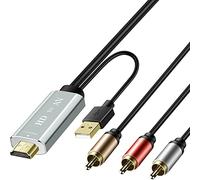PASOW Cavo da HDMI a RCA, cavo adattatore da HDMI a AV, adattatore convertitore audio video 3RCA 1080P per vecchi TV, lettori DVD, HDTV, proiettori, ricevitori A/V (1,8 m)