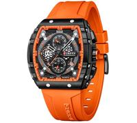 PASOY Cronografo di lusso per uomo cinturino in gomma nero impermeabile data orologio analogico al quarzo, Arancione B., Sportivo