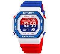 PASOY Orologi di moda per gli uomini e le donne unisex estate retroilluminazione digitale casual impermeabile sport all'aperto nuoto colorato gomma orologio Reloj, Blu/rosso, Casual