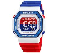 PASOY Orologi di moda per gli uomini e le donne unisex estate retroilluminazione digitale casual impermeabile sport all'aperto nuoto colorato gomma orologio Reloj, Blu/rosso, Casual