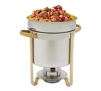 PASPRT Scaldavivande Rotondo in Acciaio Inox da 11 Litri con Coperchio E Supporto per Combustibile, Vassoio da Portata Antiruggine per Buffet, Feste Banchetti