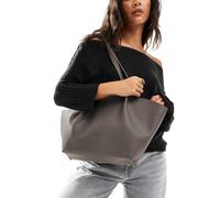 PASQ - Borsa shopping con due manici e pieghe frontali grigia testurizzata-Grigio No Size