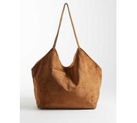 PASQ - Maxi borsa in camoscio sintetico color cuoio con doppia tracolla a V-Marrone No Size