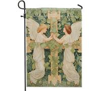 Pasqua angelo bandiera giardino vittoriano foglia croce vintage pittura a olio cristiano medievale verde lino verticale Dimensioni standard decorazione del prato decorazione vacanza doppia faccia