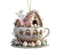Pasqua Bunny Coffee Cup House - 2d Easonal Decor Backpack Charm | Pasqua Pasqua Bunny Coffee Tup House Pendente | Accessori per la decorazione portachiavi | Ciondolo divertente paesaggio primaverile