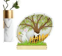 Pasqua Bunny in legno con luce - Figura di coniglio lampada da notte | rustico, decorazione per sculture primaverili stagionali, statua di coniglio LED in legno, accento per le vacanze al tavolo |