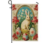 Pasqua coniglio bandiera giardino fiore rosso grazioso animale barocco lusso retrò antico turchese lino mini pesante spesso casa festa interna esterna patio cassetta postale prato all'aperto cortile