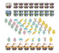 Pasqua Cupcake Topper e Wrapper,Pirottini per Confetti e Muffin - 100 Pezzi con Design di Uova di Pasqua e Pulcini, Completo di 40 Insegne per Cupcake di Pasqua
