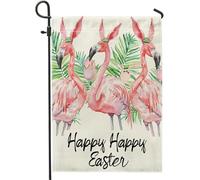 Pasqua Flamingo bandiera giardino foglia di palma moderno uccello costiero con orecchio di coniglio alla moda bianco rosa lino mini spesso festa in casa interna esterna patio cassetta postale prato
