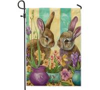 Pasqua vintage coniglio bandiera giardino metà secolo vaso floreale a righe retrò classico lino colorato per benvenuto Pasqua patio cortile bandiera decorazione per portico prato partito doppio lato