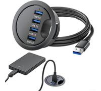 Passacavo da scrivania, hub USB 3.0 a 4 porte con foro passacavo desktop, velocità di trasferimento dati 5 Gbps, organizer per cavi per PC portatili