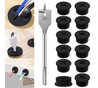 Passacavo In Silicone Flessibile Passacavi Scrivania 25mm Passacavo Per Scrivania Passacavi Sa Scrivania Con 1 Punta Da Trapano Passacavo Da Scrivania Per Uffcio E Casa 12Pcs (Nero)