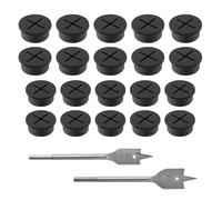 Passacavo Silicone Flessibile, 20 Pezzi 25mm Passacavi in Gomma, Copertura Foro Per Cavo 20mm, con Trapano Gomma Passacavo Copriforo, Adatto per Scrivania, Tavolo, Altri Mobili (Nero)