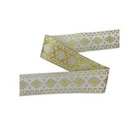 Passamaneria Nastro Gallone Sacro Bianco Ricamo Oro Lurex Alto 5 Cm