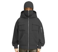 Passamontagna con cappuccio mascherato da uomo antivento caldo giacche con cappuccio zip intera felpe per il tempo libero alla moda cappotto leggero tinta unita top a maniche lunghe con tasche con