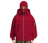 Passamontagna con cappuccio mascherato da uomo antivento caldo giacche con cappuccio zip intera felpe per il tempo libero alla moda cappotto leggero tinta unita top a maniche lunghe con tasche con