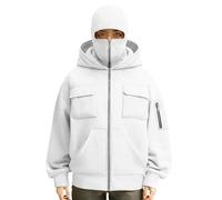 Passamontagna con cappuccio mascherato da uomo antivento caldo giacche con cappuccio zip intera felpe per il tempo libero alla moda cappotto leggero tinta unita top a maniche lunghe con tasche con