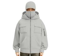 Passamontagna con cappuccio mascherato da uomo antivento caldo giacche con cappuccio zip intera felpe per il tempo libero alla moda cappotto leggero tinta unita top a maniche lunghe con tasche con