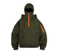 Passamontagna con doppio cappuccio mascherato con maschera, felpa unisex antivento cappotto atletico in pile resistente al vento con zip intera allenamento atletico con 1/2 zip collare tasca, Verde, L