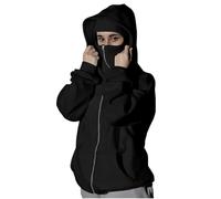 Passamontagna da donna con cappuccio e maschera per il viso da sci, doppio cappuccio, in micropile con cerniera, giacca per autunno inverno, antivento, caldo, streetwear, atletica, allenamento, felpa