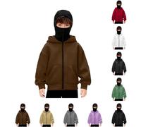 Passamontagna unisex per bambini, con cappuccio e cerniera, con maschera per il viso, giacca leggera con giacca continua, a maniche lunghe, novità atletica, con chiusura lampo, antivento, @03, 130 cm