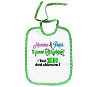 PASSAPAROLA] Bavaglino -MOLTE GRAFICHE DISPONIBILI- Mamma & Papà Zii verde - Umoristico - unisex pappa - Made in Italy